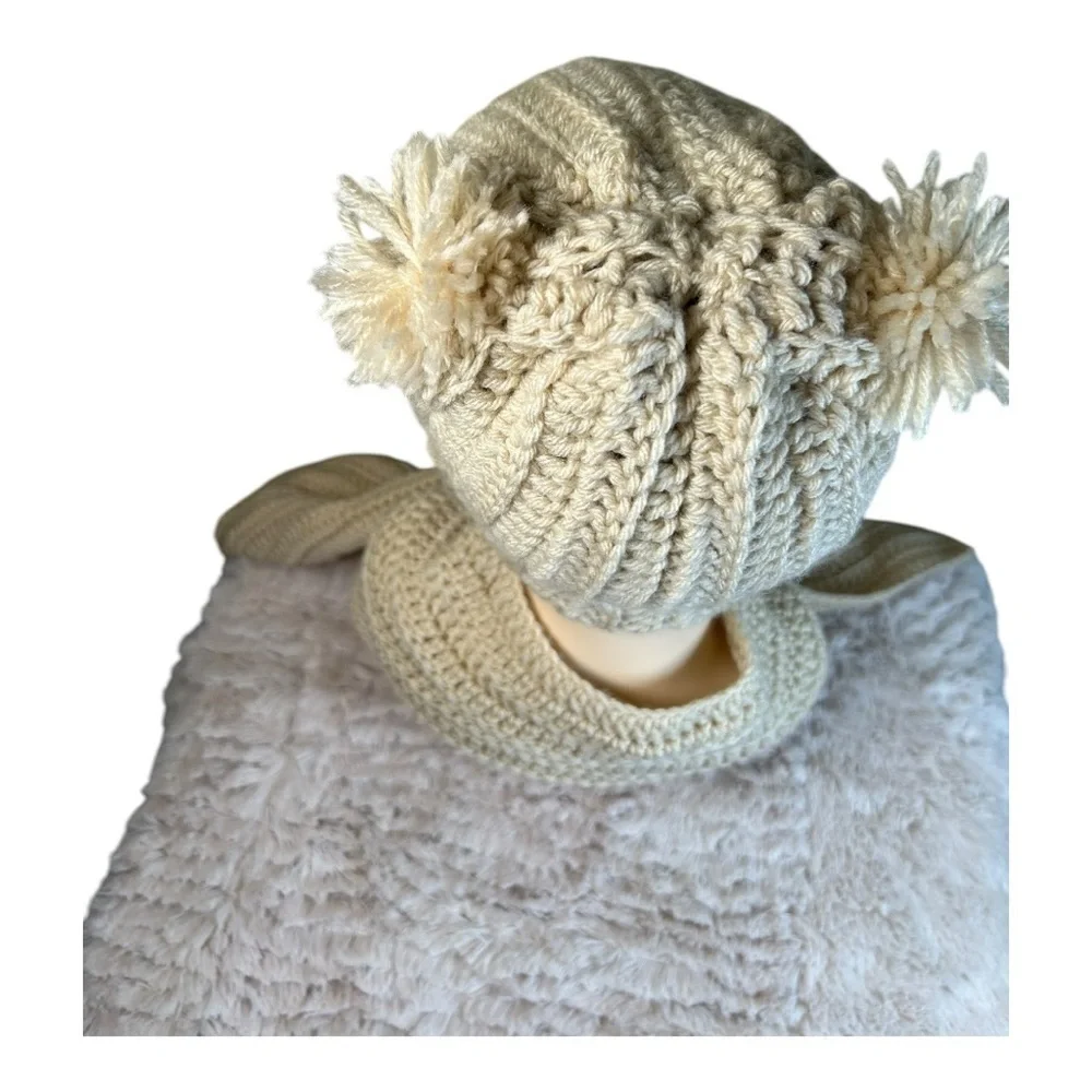 Handmade Bright Beige/ cream Crochet Hat & Scarf Set – Cozy & Stylish adult size